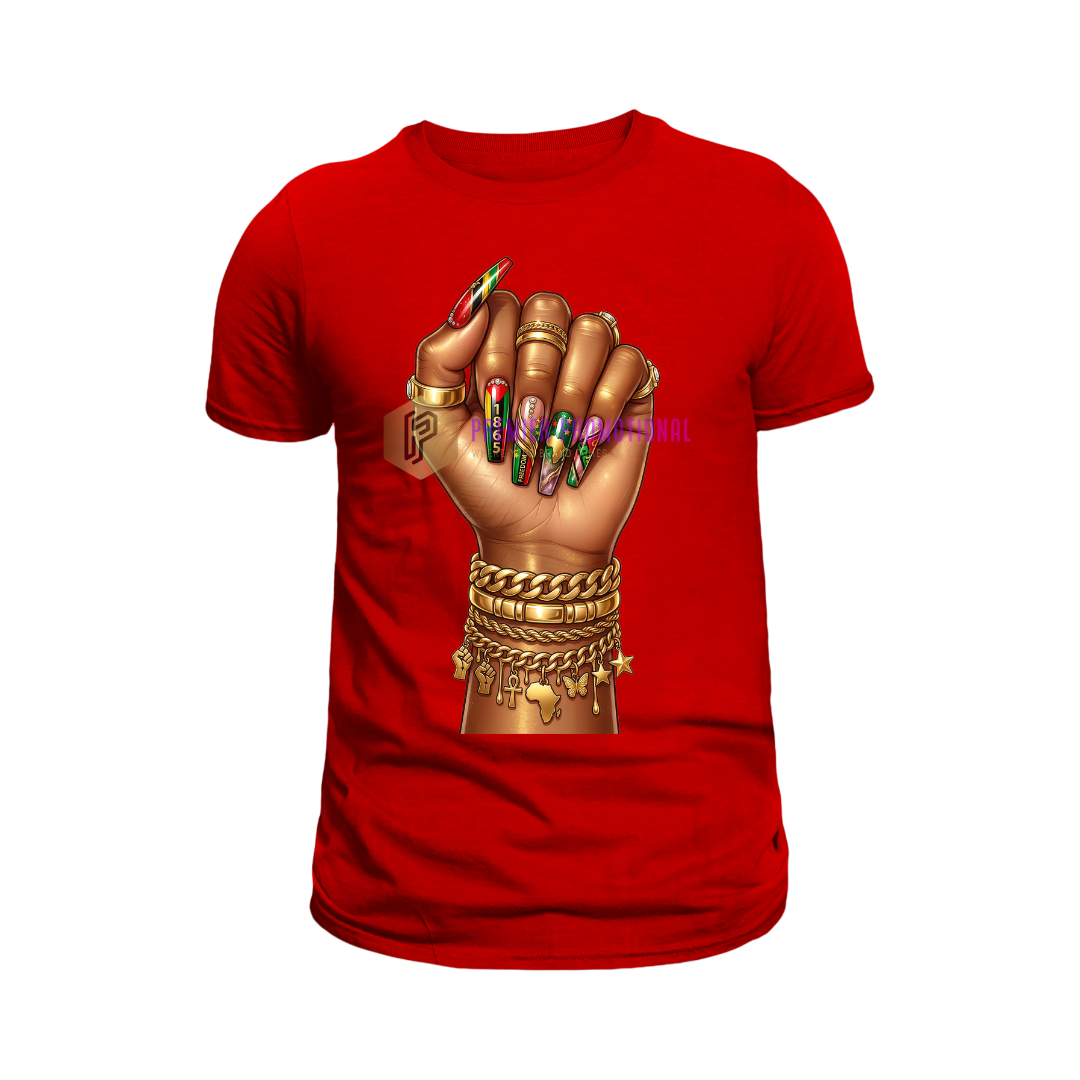 Stylish Juneteenth nail art T-shirt