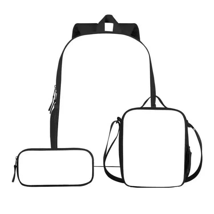 Black backpack and pouch set on a white background
