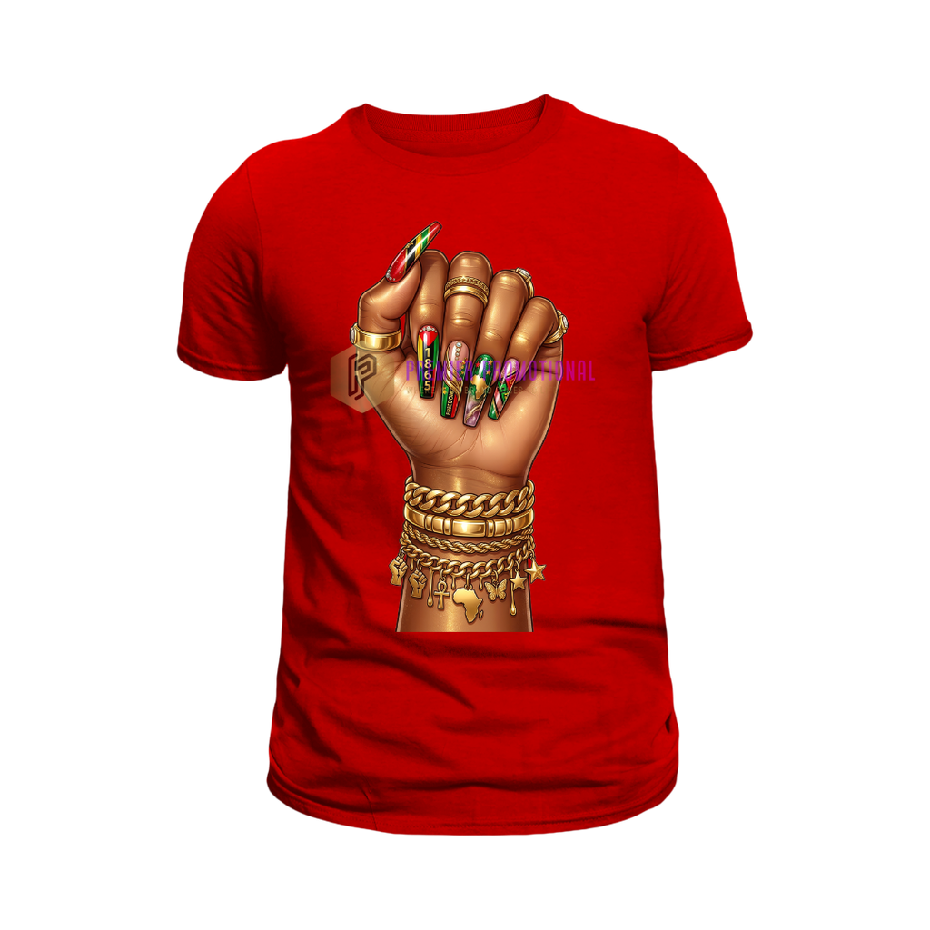 Stylish Juneteenth nail art T-shirt