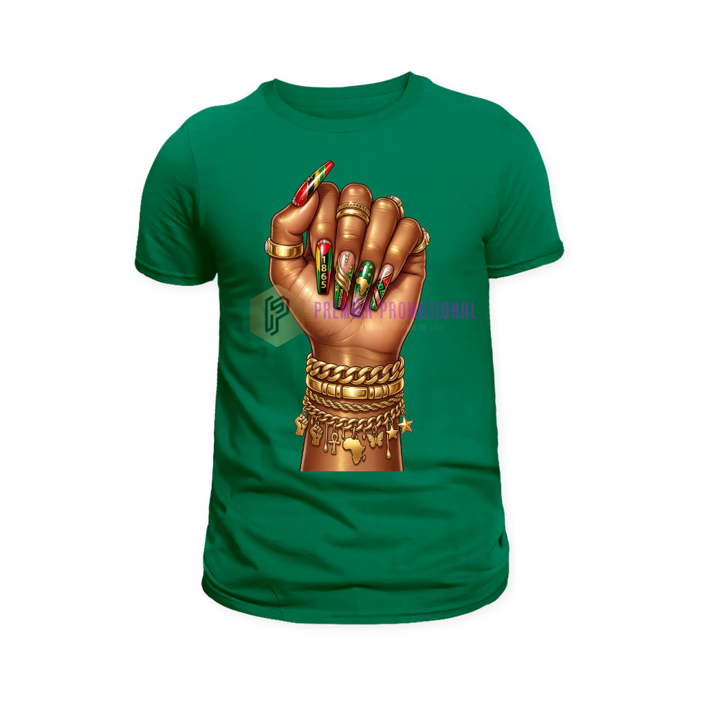Stylish Juneteenth nail art T-shirt