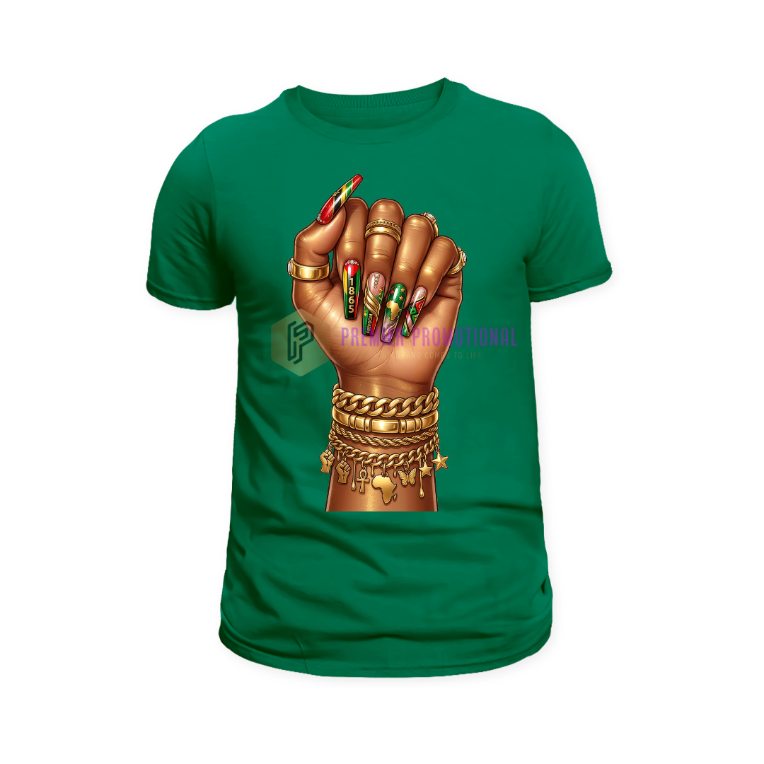 Stylish Juneteenth nail art T-shirt