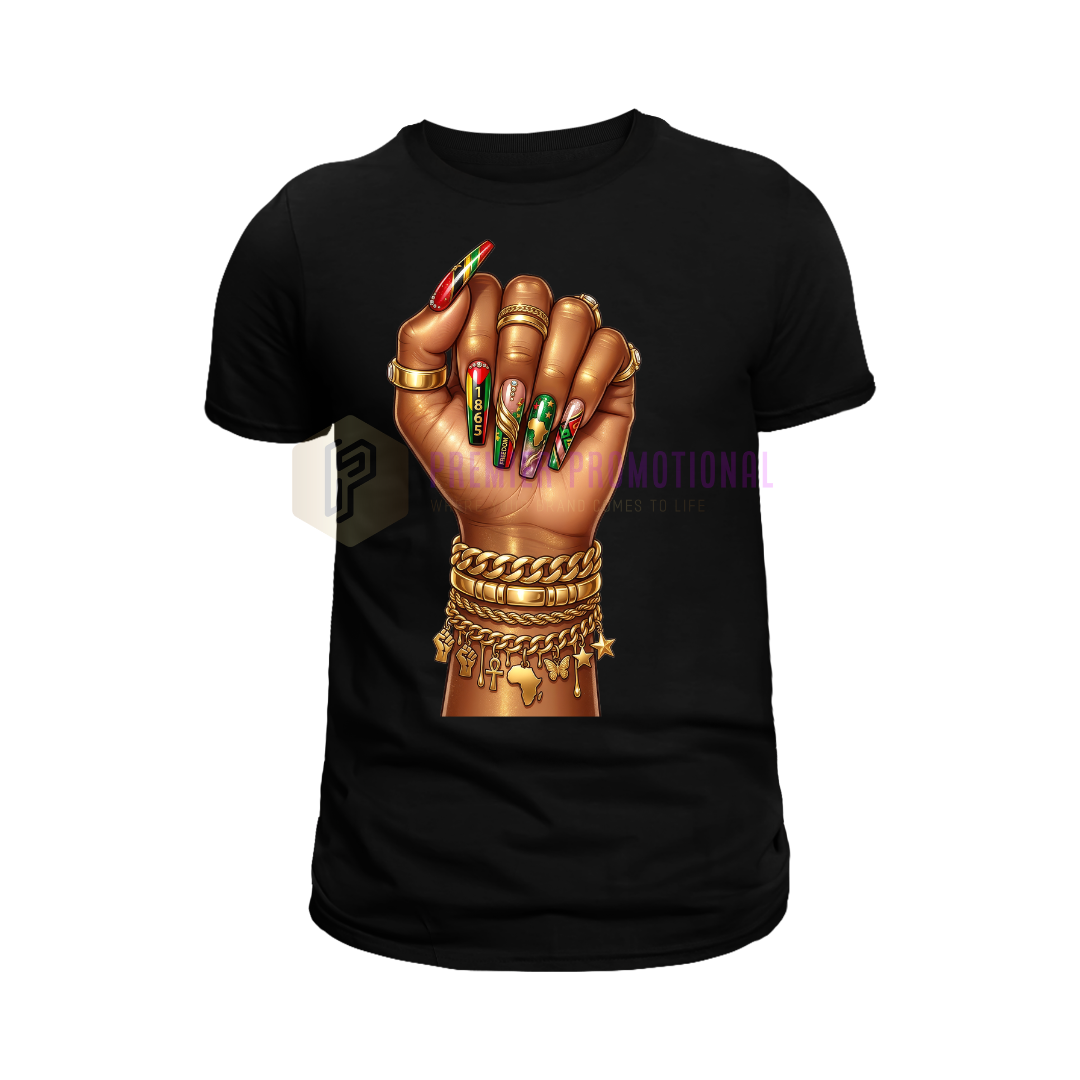 Stylish Juneteenth nail art T-shirt