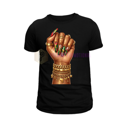 Stylish Juneteenth nail art T-shirt