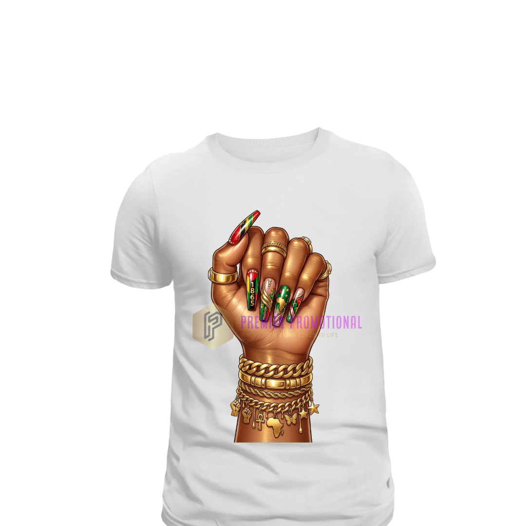 Stylish Juneteenth nail art T-shirt