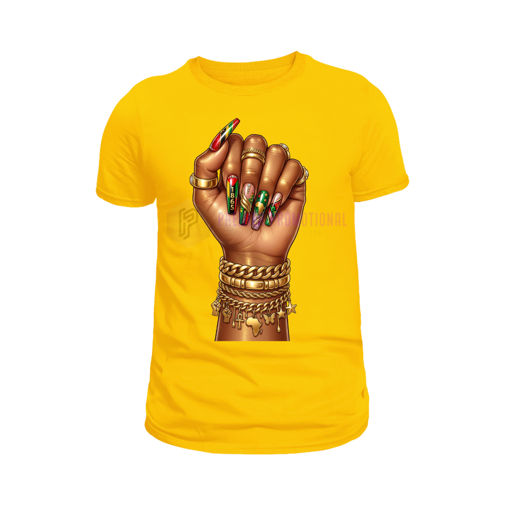 Stylish Juneteenth nail art T-shirt