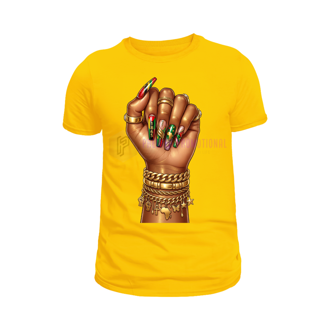 Stylish Juneteenth nail art T-shirt