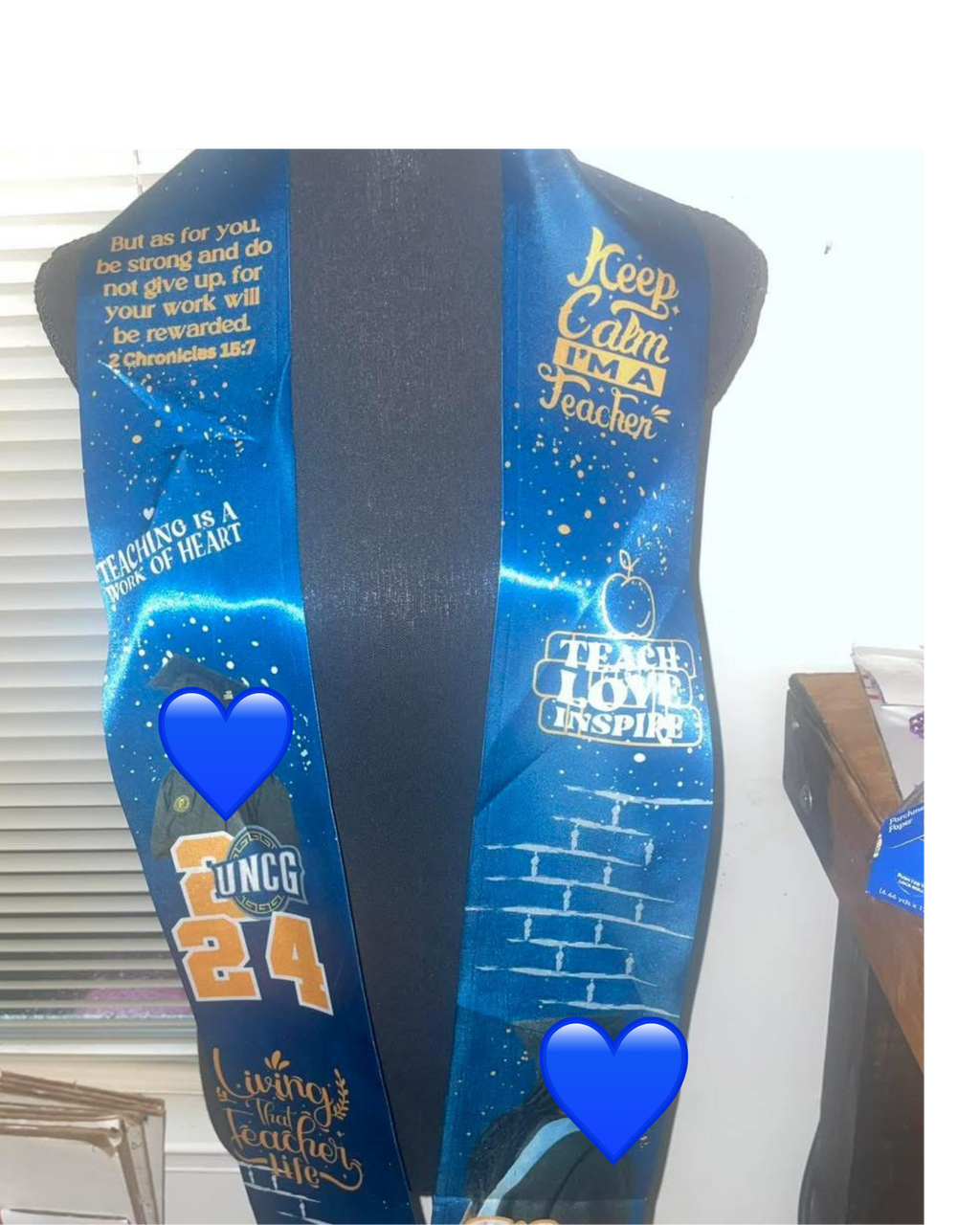 Blue & gold college graduation stole