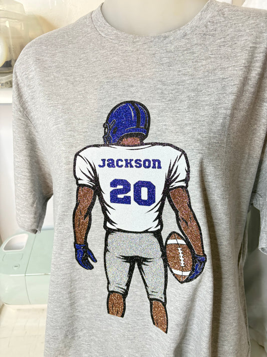 Custom Glitter Football player tee